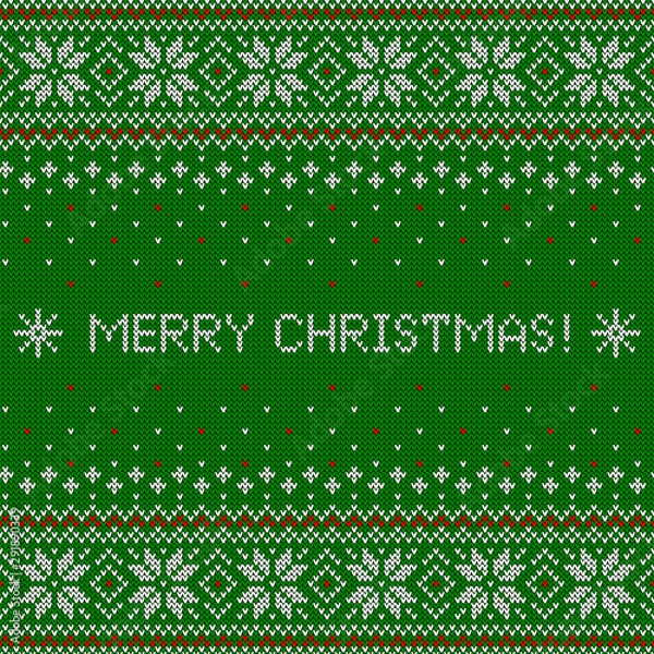 Obraz Merry Christmas background. Knitted scandinavian pattern.