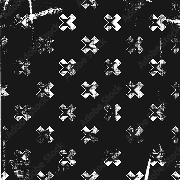 Obraz Grunge abstract pattern with cross screws elements. Square black and white backdrop.