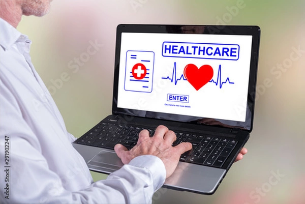 Fototapeta Online healthcare concept on a laptop