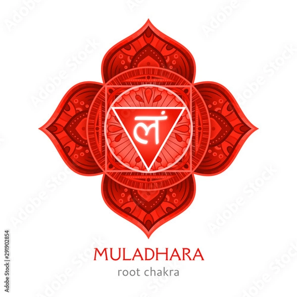 Fototapeta Muladhara, root chakra symbol. Colorful mandala. Vector illustration