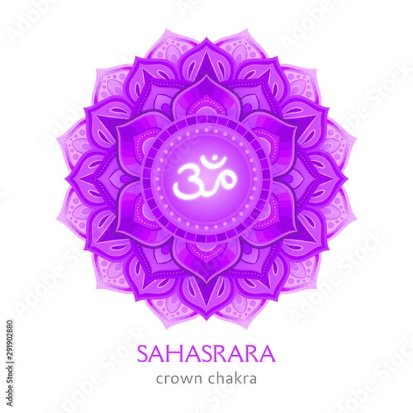 Fototapeta Sahasrara, crown chakra symbol. Colorful mandala. Vector illustration