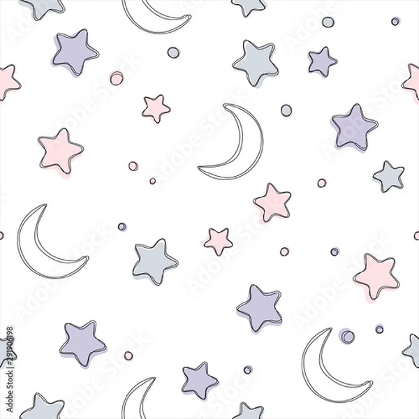 Obraz Seamless pattern with stars and moon. Background for gift wrapping paper, fabric, clothes, textile, surface textures, scrapbook.