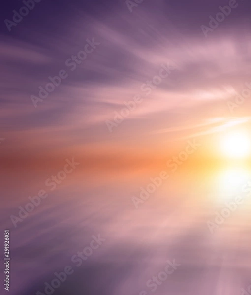 Obraz Sunset evening with cirrus clouds over a calm sea.