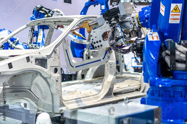 Obraz robot arm working in car factory