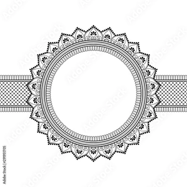 Fototapeta Decorative monochrome pattern in ethnic oriental style for greeting card, invitation, announcement or coloring book page