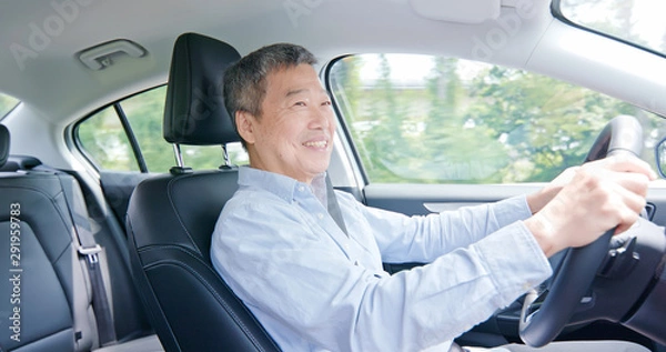Obraz asian elderly man driving car