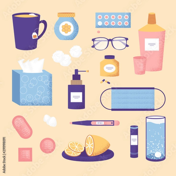 Obraz Lovely set of cold and flu season items