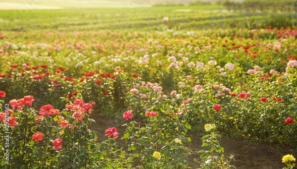 Obraz Bushes with beautiful roses outdoors on sunny day