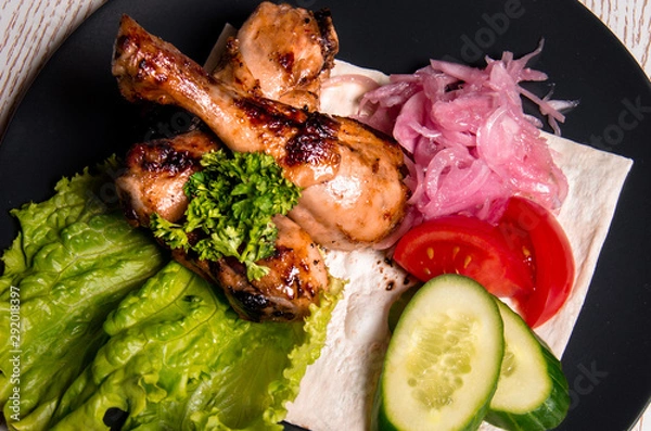 Obraz fried chicken legs with vegetables