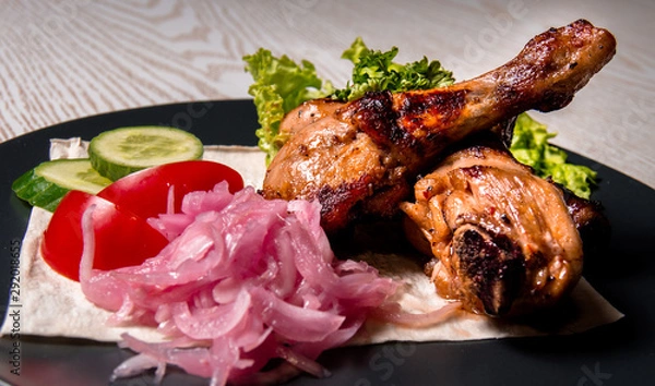 Obraz fried chicken legs with vegetables