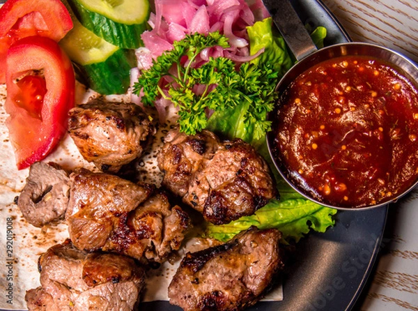Obraz meat plate with vegetables and herbs