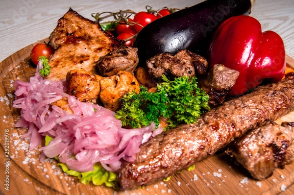 Obraz meat plate with vegetables and herbs