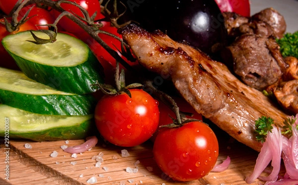 Obraz meat plate with vegetables and herbs