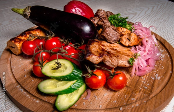 Obraz meat plate with vegetables and herbs