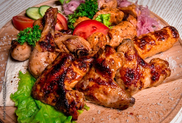 Obraz set of chicken meat with vegetables