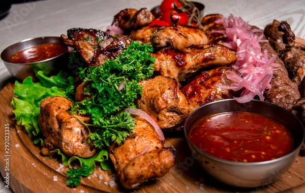 Obraz meat plate with vegetables and herbs