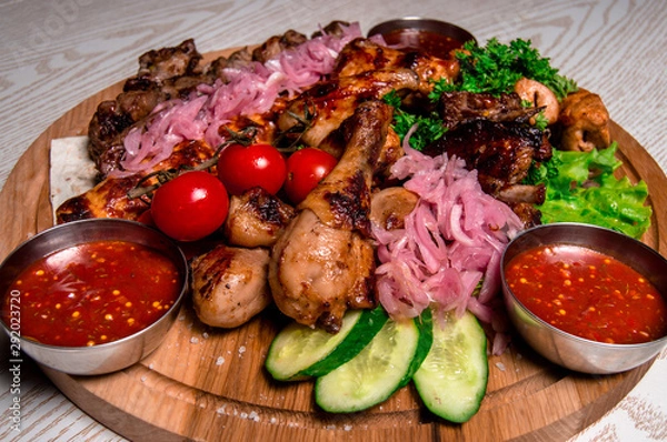 Obraz meat plate with vegetables and herbs