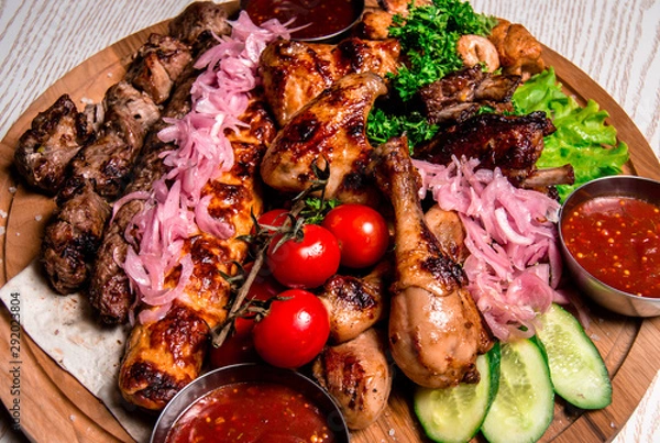 Obraz meat plate with vegetables and herbs