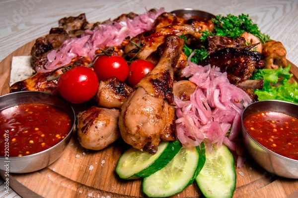 Obraz meat plate with vegetables and herbs