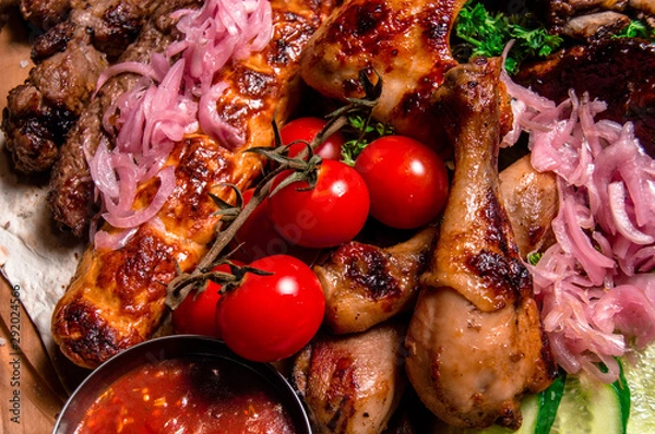 Obraz meat plate with vegetables and herbs