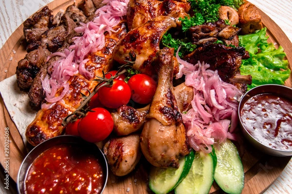Obraz set of chicken meat with vegetables