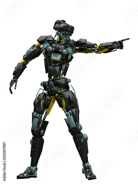 Fototapeta mechanical soldier pointing the direction full action