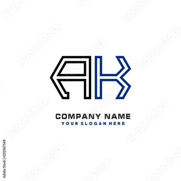 Fototapeta initials AK logo template vector. modern abstract initials logo shaped lines,