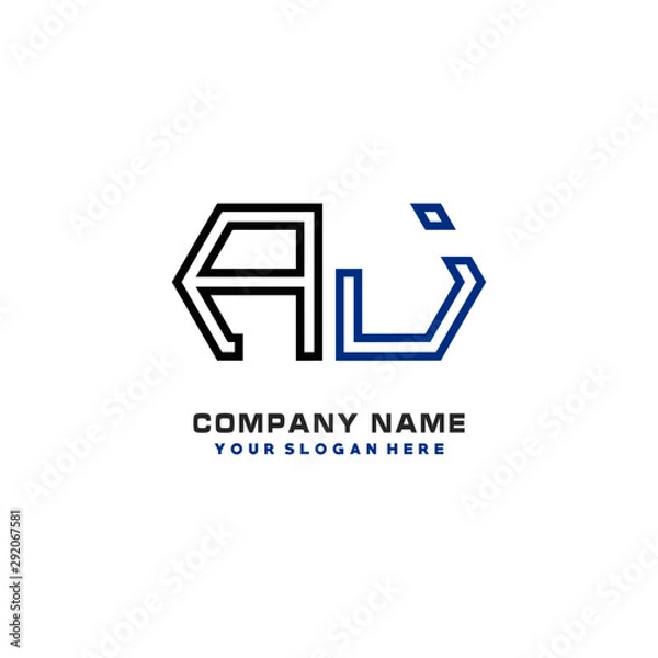 Fototapeta initials AJ logo template vector. modern abstract initials logo shaped lines,