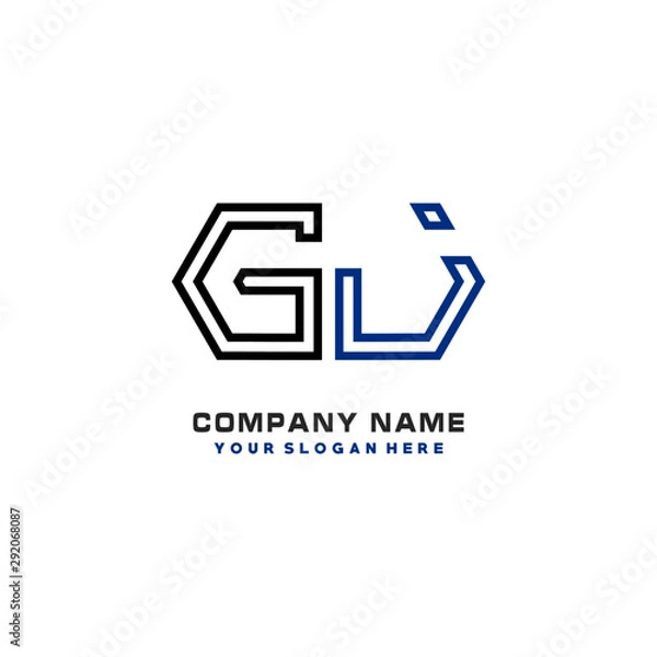 Fototapeta initials GJ logo template vector. modern abstract initials logo shaped lines,