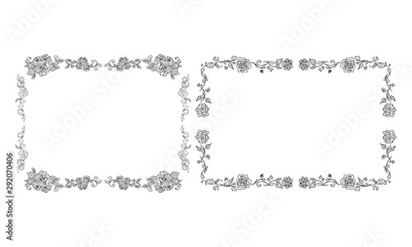 Fototapeta Tropical hand-drawn floral rectangular shaped frames. Outline set. Jungle illustration. Floral set. Vector isolated collection. Natural spring wedding card. Summer tropical leaf. Botanical frames