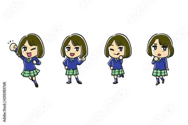 Fototapeta 元気な女子学生のポーズセット