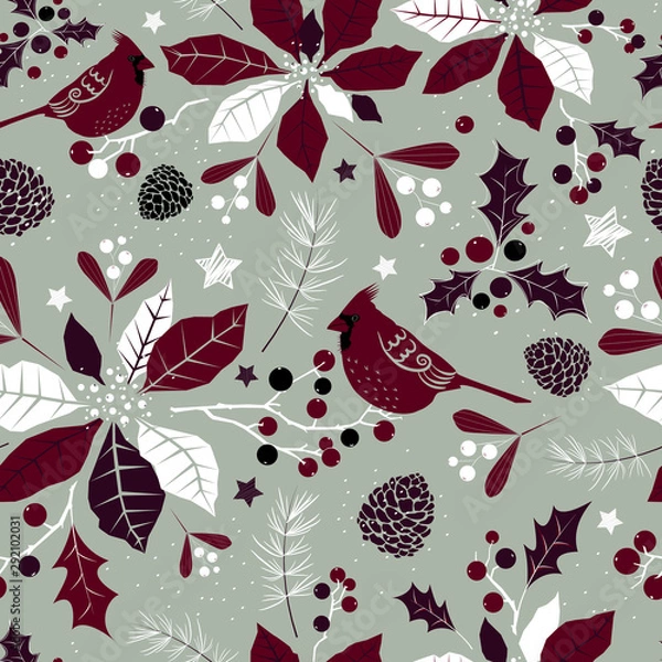 Obraz Winter holiday symbols seamless vector pattern