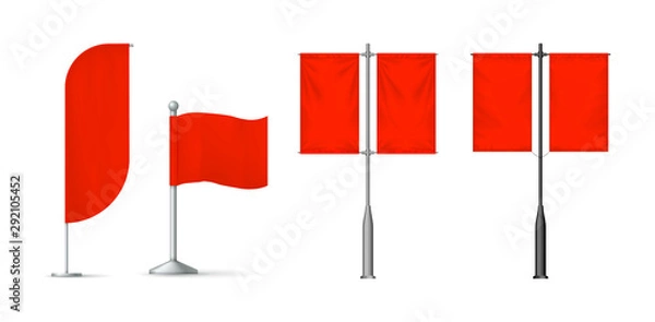 Fototapeta Realistic red textile banners set vector isolated