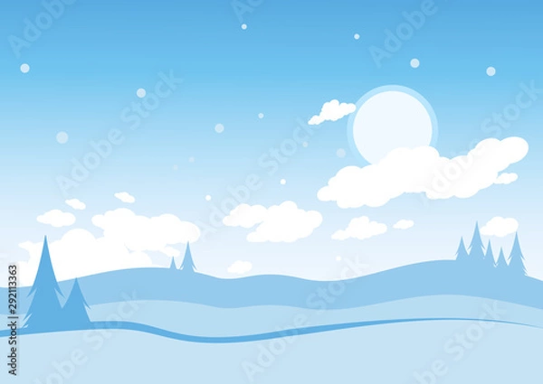 Fototapeta Winter landscape with trees in the snow. Vector illustration