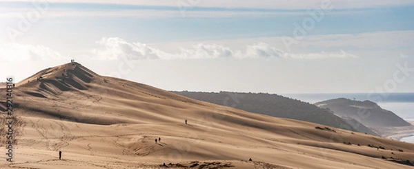Obraz The Dune du Pilat of Arcachon in France, the highest sand dunes in Europe: paragliding, oyster cultivation, desert and beach.
