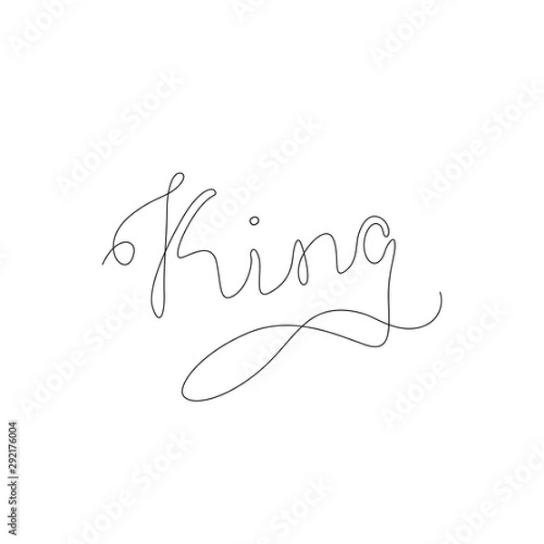 Fototapeta King continuous line drawing, hand lettering small tattoo, print for clothes, emblem or logo design, one single line on a white background, isolated vector illustration.