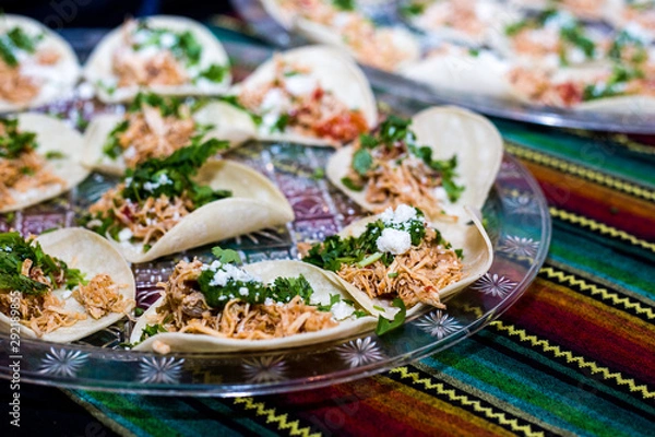 Fototapeta Yummy Chicken Tacos with Colorful Mexican Style Blanket