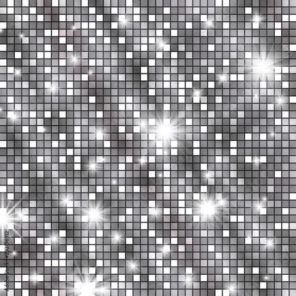 Fototapeta Disco ball silver party pattern, shining and gleaming white squama mosaic texture for celebration banner, invitation, glamorous presentation, club style posters, events. Cabaret luxurious background.