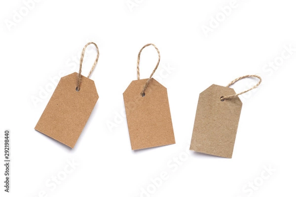 Fototapeta Set of carton tags for gift box with space for text on white background. Top view.