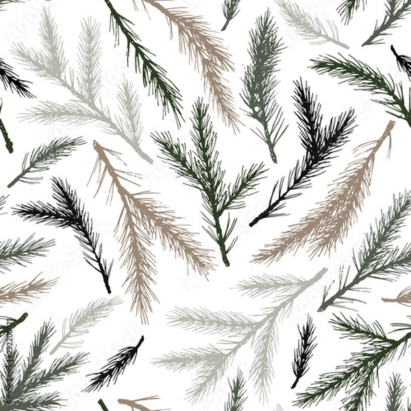 Fototapeta Vector Seamless christmas pattern with colorful pine on white background