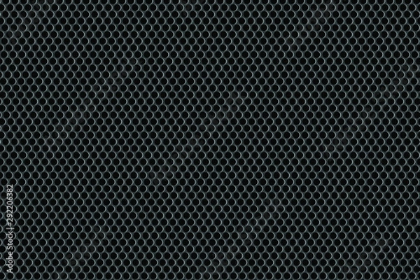 Obraz Black speaker grid with regular round holes, metal background. Ideal textured mapping material for 3D project.Illustration, vector.