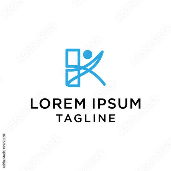 Fototapeta initial K letter logo template with human design,vector logo for business corporate, element , Abstract, fitness, health, coach, illustration design