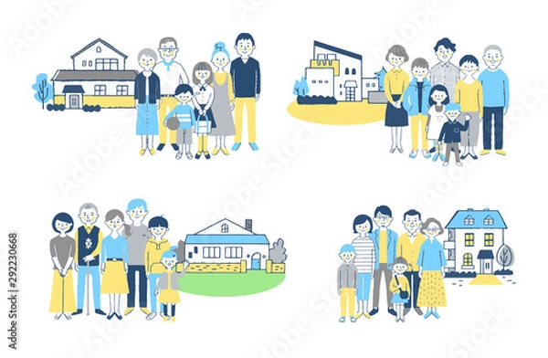 Fototapeta ３世代家族と家　４組セット