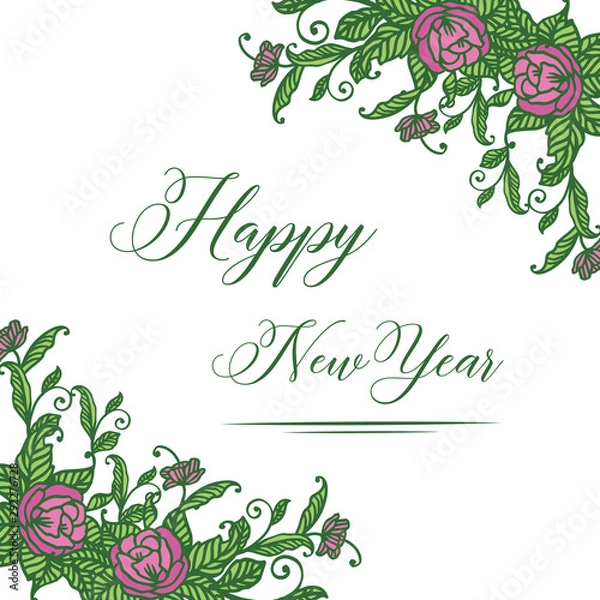 Fototapeta Template design of card or poster happy new year, with graphic green leafy floral frame. Vector