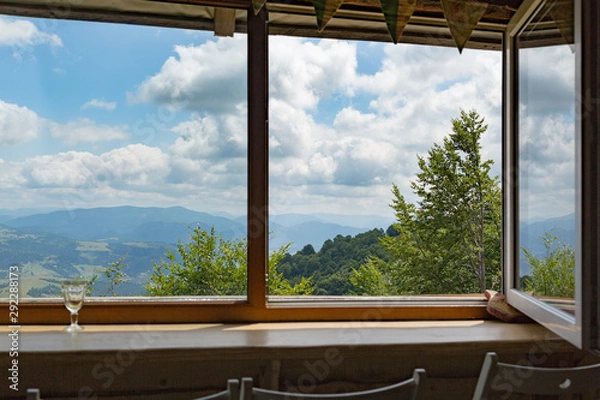 Obraz Open panoramic window with mountain views