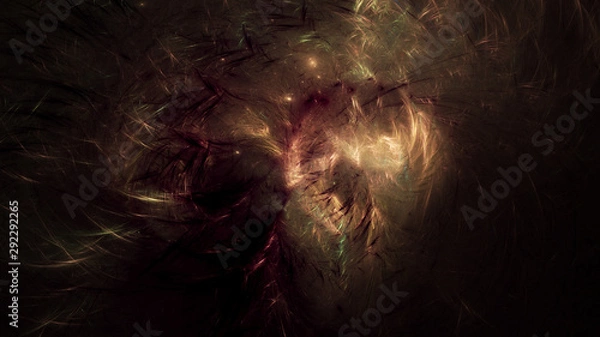 Fototapeta Abstract golden and black shapes. Fantasy light background. Digital fractal art. 3d rendering.