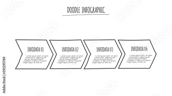 Fototapeta Doodle infographic arrows with 4 options. Hand drawn icons. Thin line illustration.