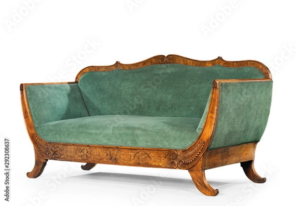 Obraz sofa green upholstered antique retro couch isolated