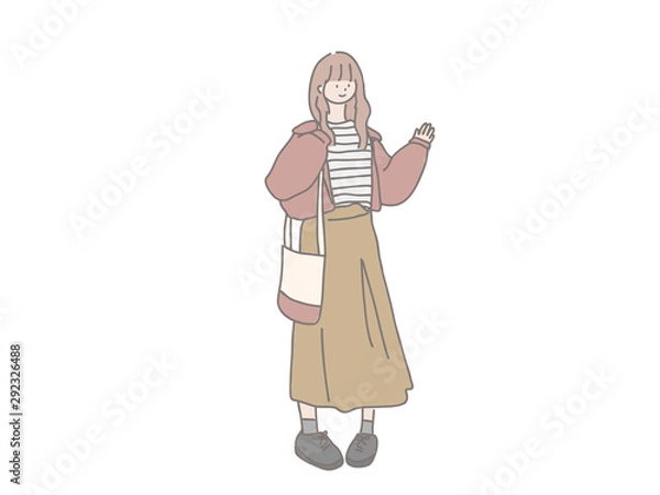 Obraz あいさつするオシャレな女の子