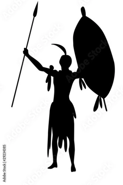 Obraz warrior Zulu with shield and spears South Africa